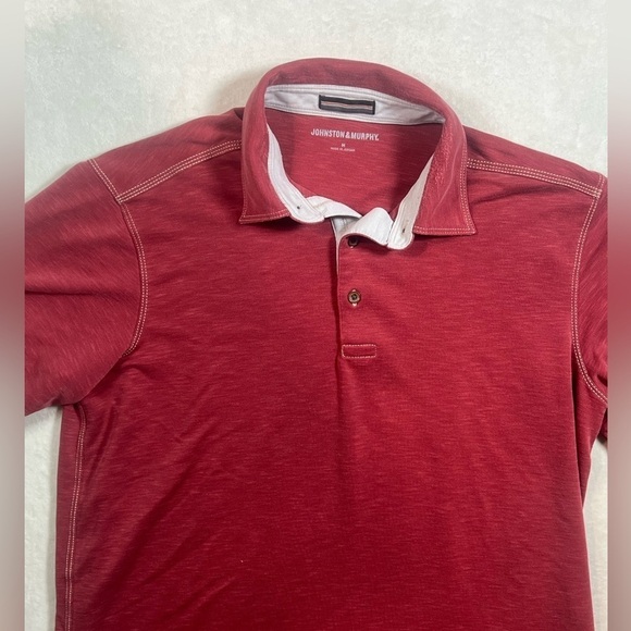 Johnston & Murphy Heather Red Size Medium Soft Cotton Polo Shirt Short Sleeve - Picture 3 of 6